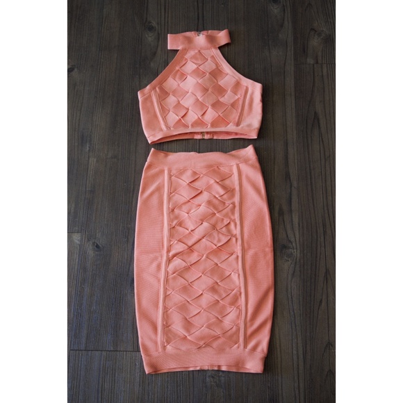 Lattice Weave Detail Two Piece Bandage Dress #832 - Picture 4 of 5